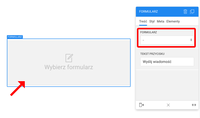 wybierz formularz i podlacz go do strony